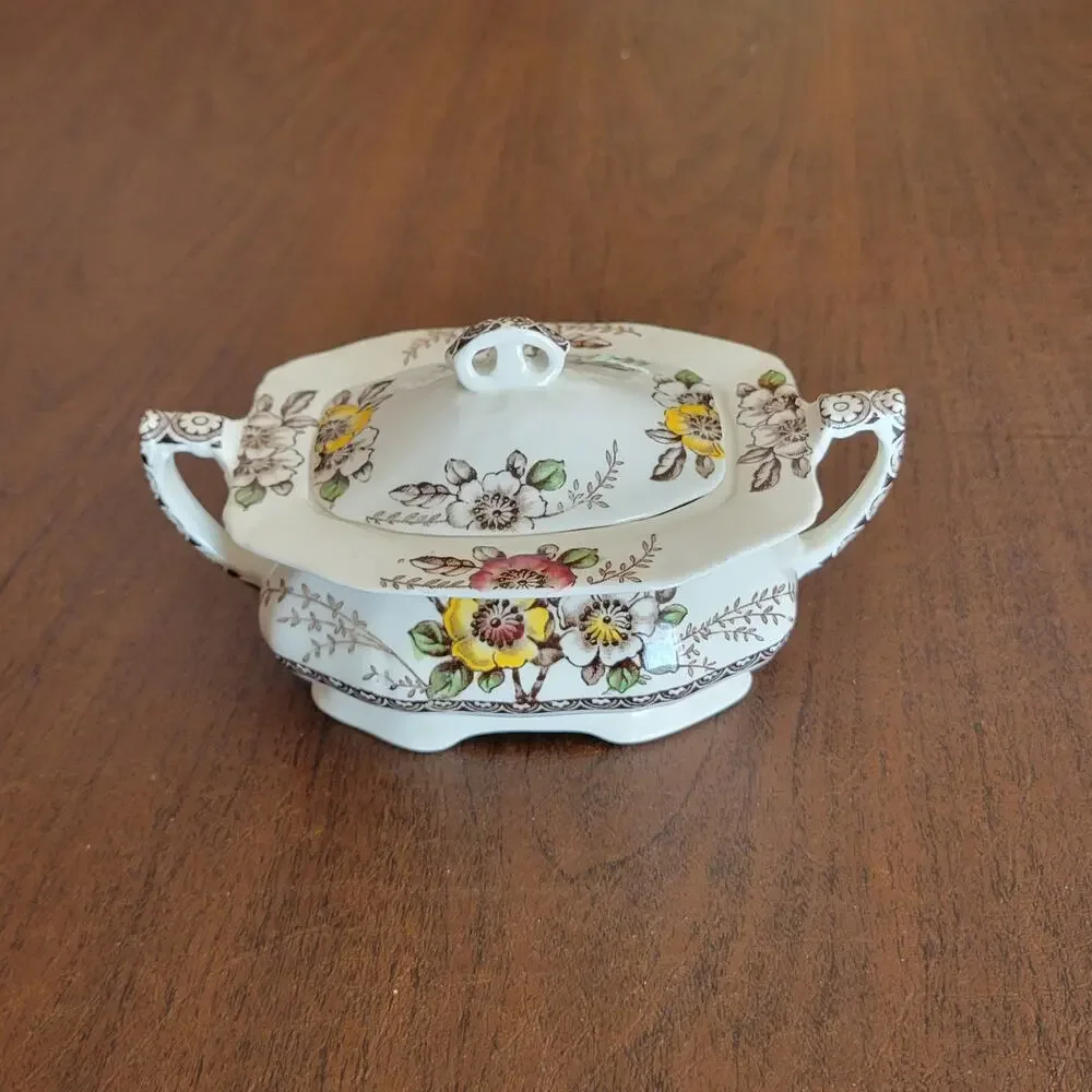 Vintage Alfred Meakin Medway Sugar Dish Bowl With Lid Floral England